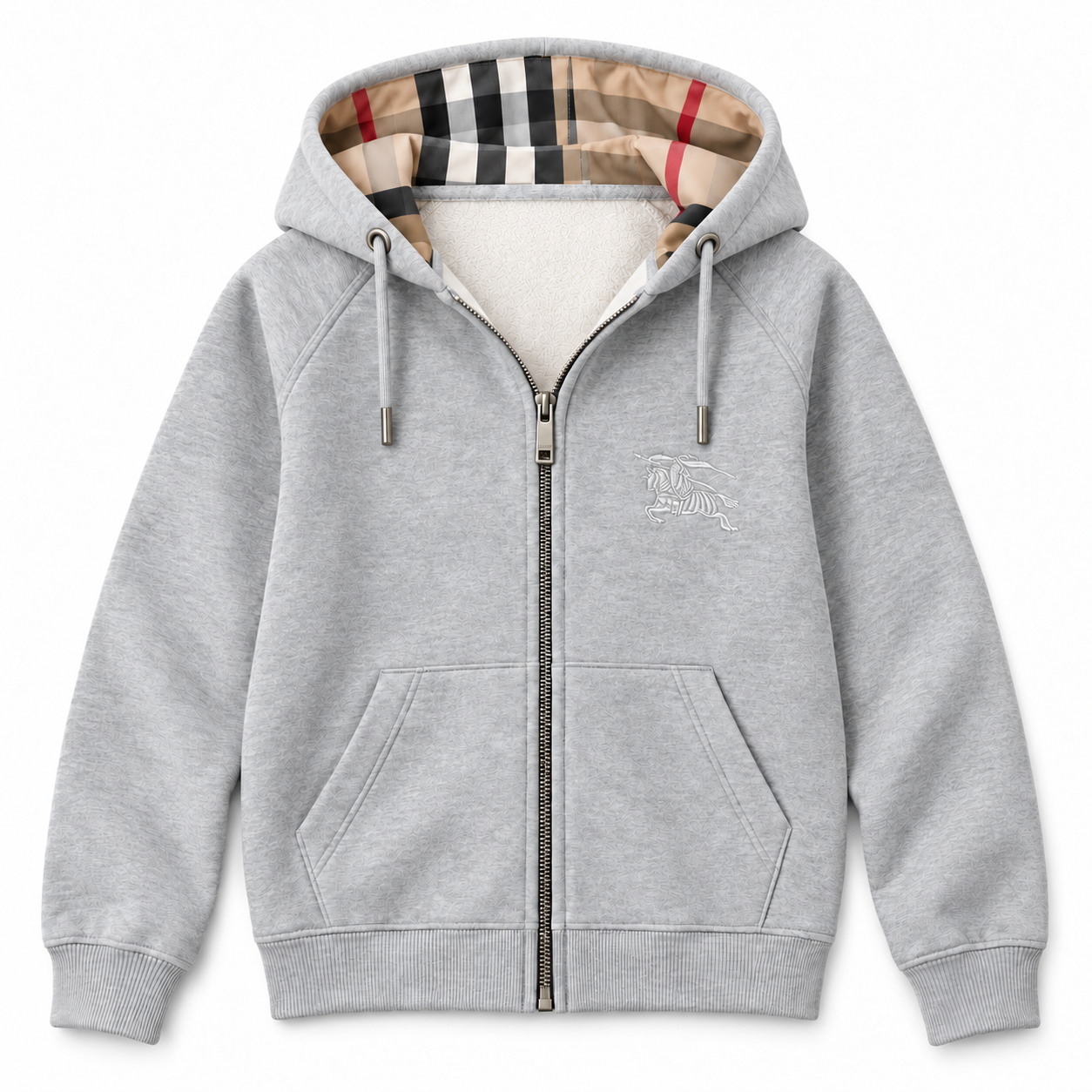Check-Lined Zip Hoodie