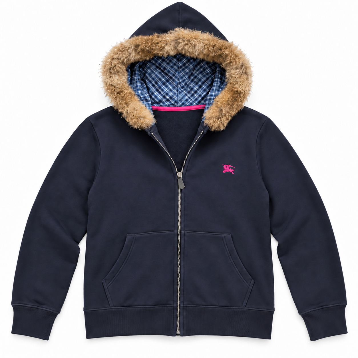 Navy Tan Fur Hood