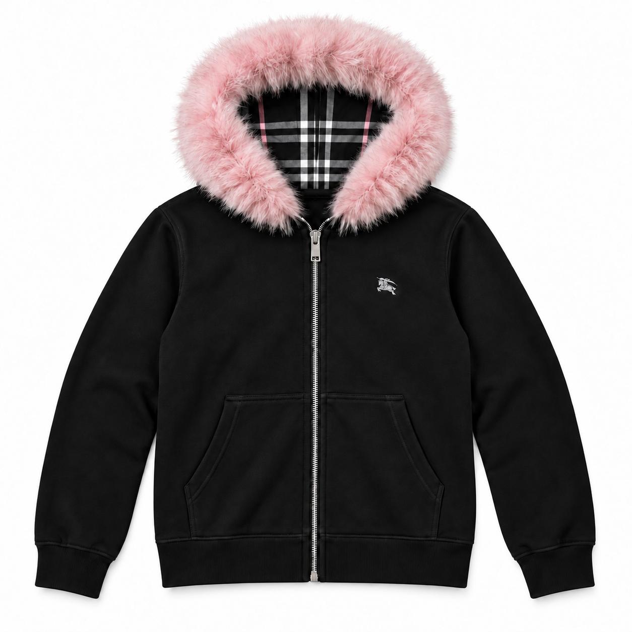 Black Pink Fur Hood